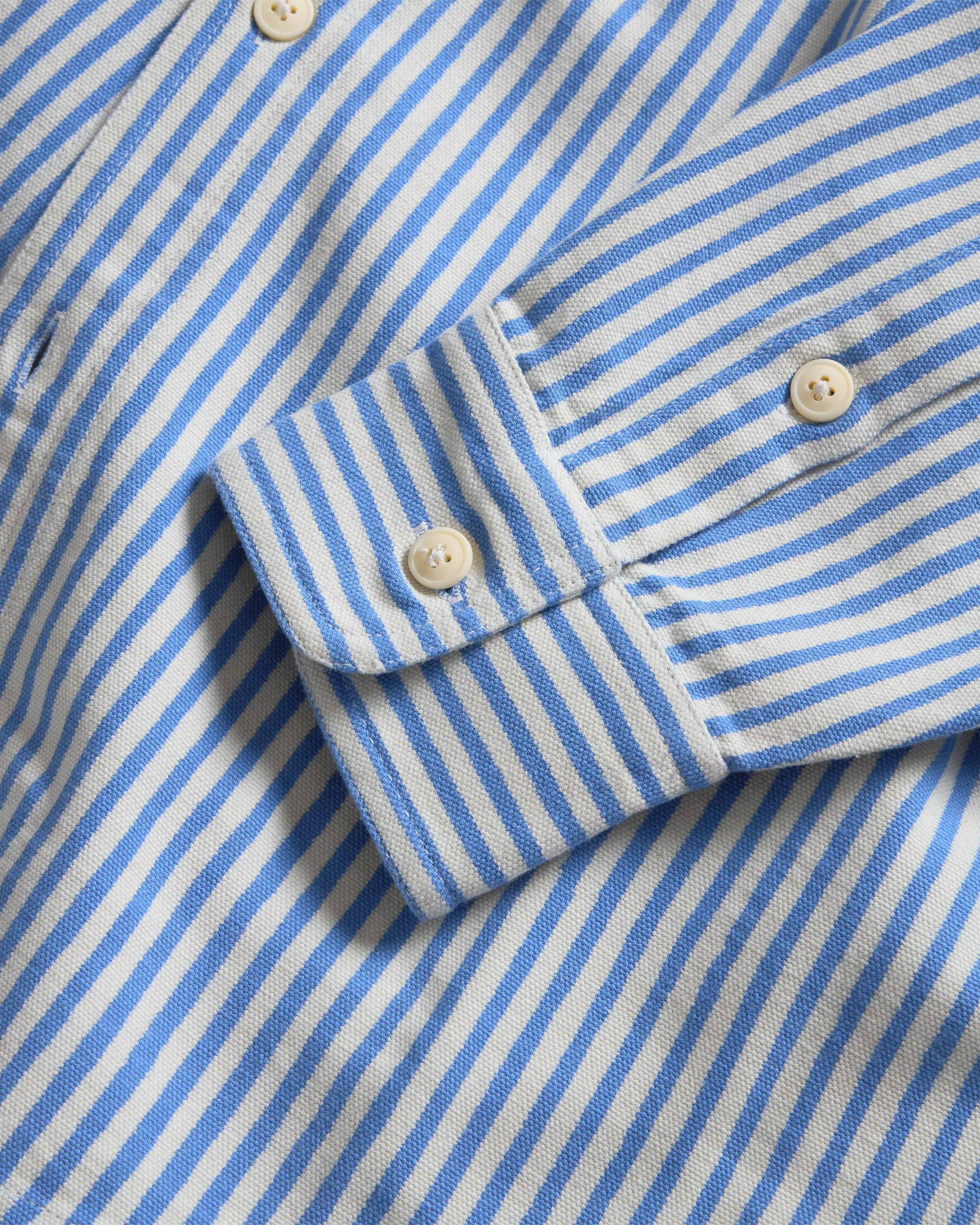 WOLF BUTTON-DOWN SHIRT - NATURAL INDIGO / ECRU HAND-BLOCK PRINTED DISCHARGE STRIPED COTTON OXFORD - Image 5