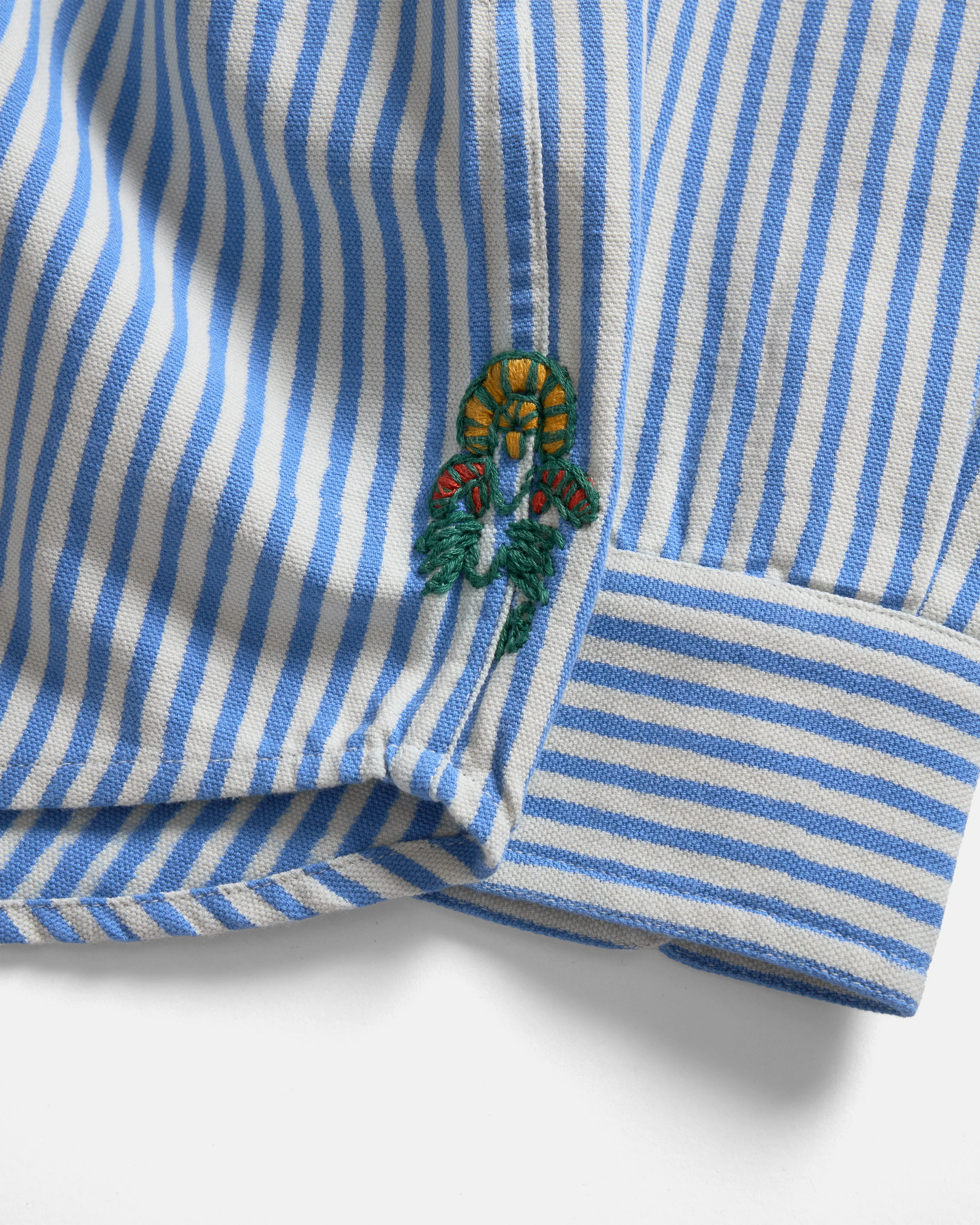WOLF BUTTON-DOWN SHIRT - NATURAL INDIGO / ECRU HAND-BLOCK PRINTED DISCHARGE STRIPED COTTON OXFORD - Image 6