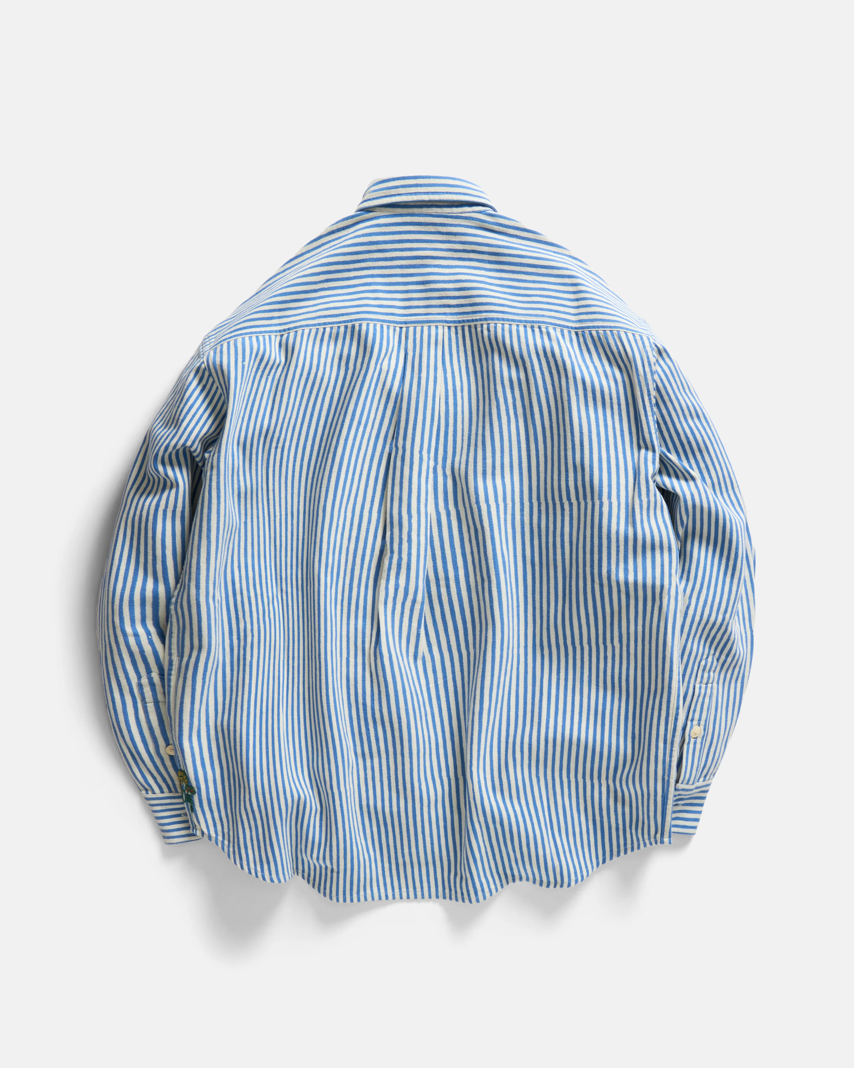 WOLF BUTTON-DOWN SHIRT - NATURAL INDIGO / ECRU HAND-BLOCK PRINTED DISCHARGE STRIPED COTTON OXFORD - Image 7